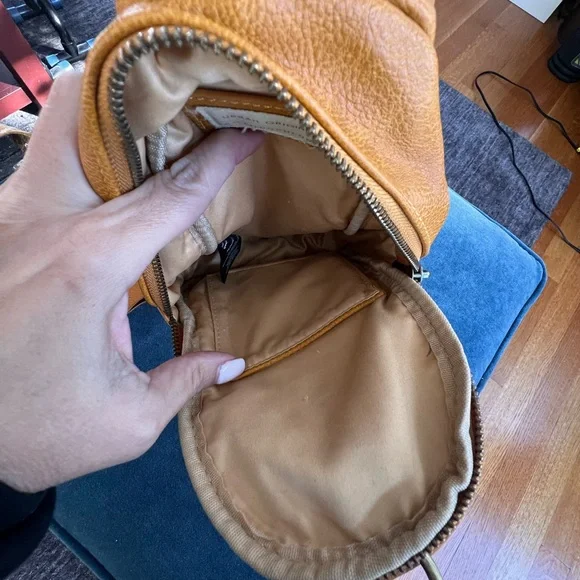 Anthropologie Liberty Sling Crossbody Bag Mustard Yellow Vegan Leather - Picture 6 of 9